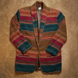 Paul Harris Vintage 90s Southwestern Striped Blazer Jacket Multicolor Wool Blend